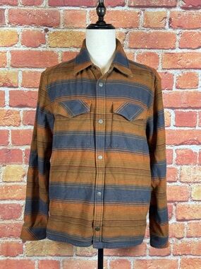 Prana Men's Rust and Slate Blue Striped Snap Button-Up Shirt Jacket Mens Size M
